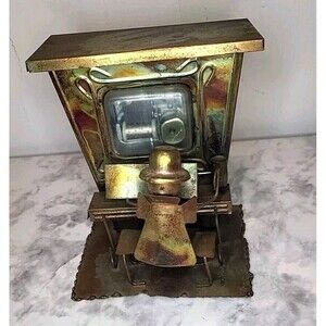 Vintage Copper Rustic Art Music Box Plays Music Piano Man Shelf Decor Works!